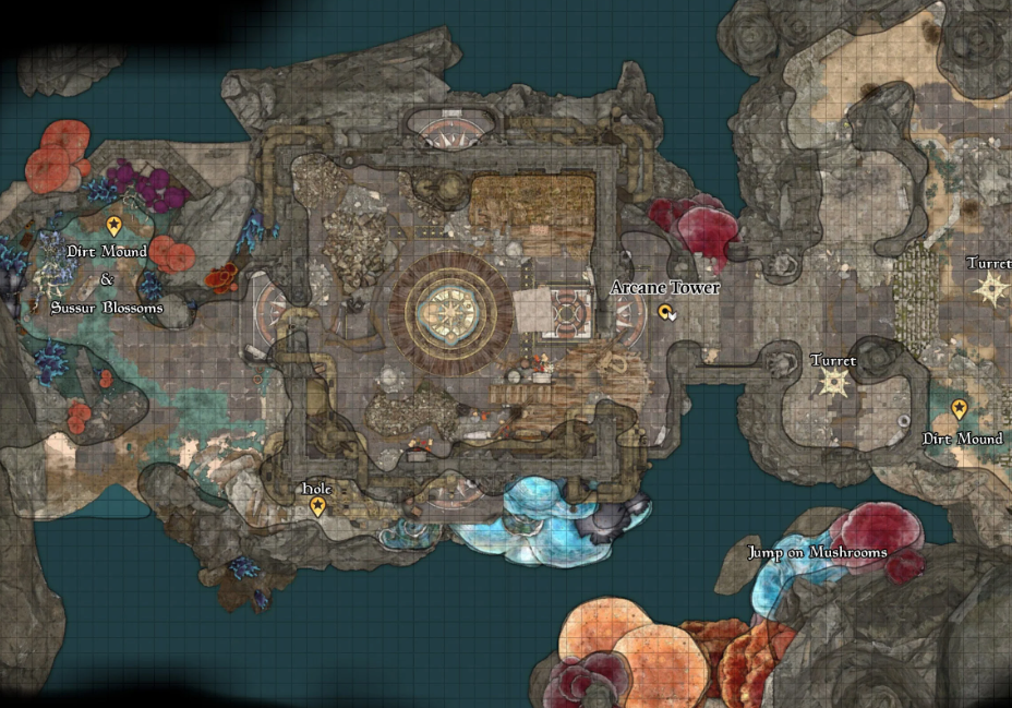 Mapa de la ubicación de la Torre Arcana en Baldur's Gate 3
